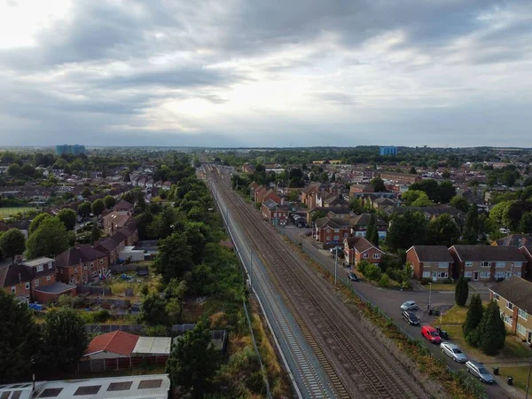 High Angle Aerial View Train Tracks Leagrave Luton Railway Station — Zdjęcie stockowe