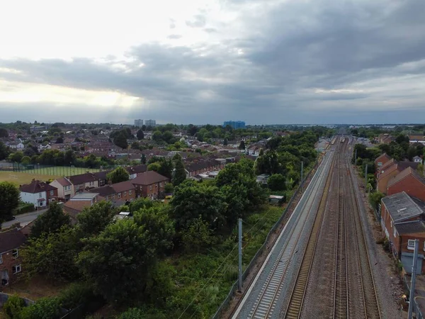 High Angle Aerial View Train Tracks Leagrave Luton Railway Station — Zdjęcie stockowe