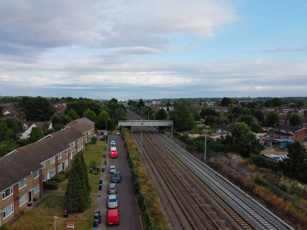 Hochwinkelaufnahme Von Eisenbahngleisen Bahnhof Leagrave Luton England — Stockfoto