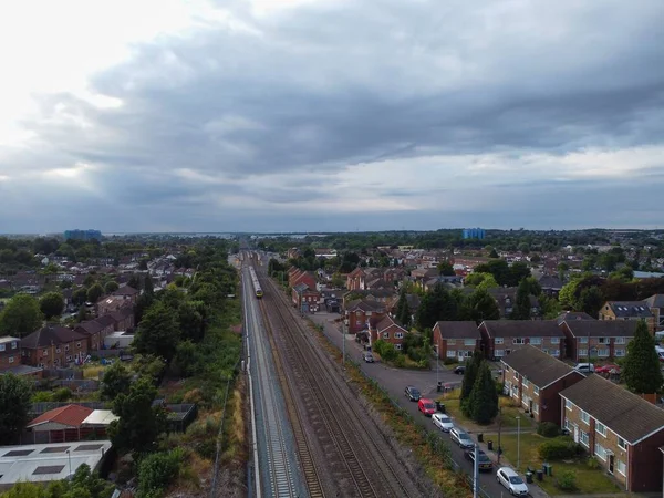 High Angle Aerial View Train Tracks Leagrave Luton Railway Station — Foto Stock