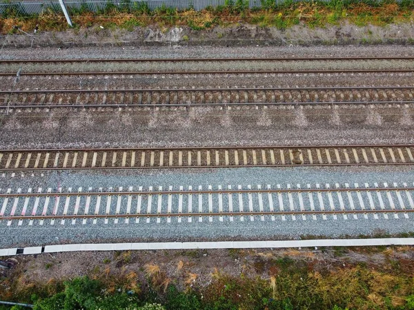 High Angle Aerial View Train Tracks Leagrave Luton Railway Station — стоковое фото