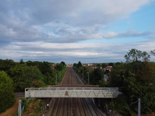 High Angle Aerial View Train Tracks Leagrave Luton Railway Station — стоковое фото