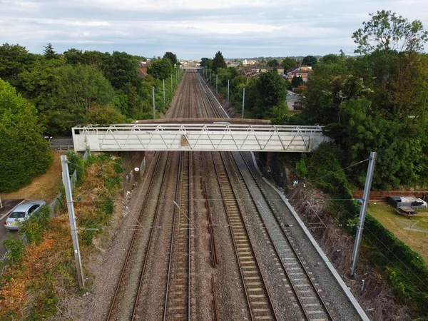 High Angle Aerial View Train Tracks Leagrave Luton Railway Station — Stockfoto