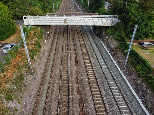 High Angle Aerial View Train Tracks Leagrave Luton Railway Station — Foto de Stock