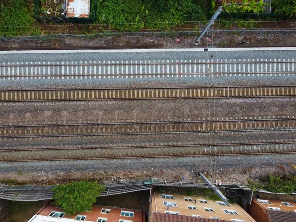 High Angle Aerial View Train Tracks Leagrave Luton Railway Station — Stockfoto