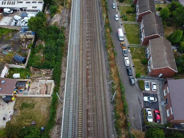 High Angle Aerial View Train Tracks Leagrave Luton Railway Station — Stock Photo, Image