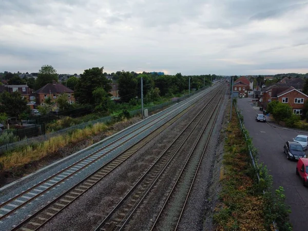 High Angle Aerial View Train Tracks Leagrave Luton Railway Station — ストック写真