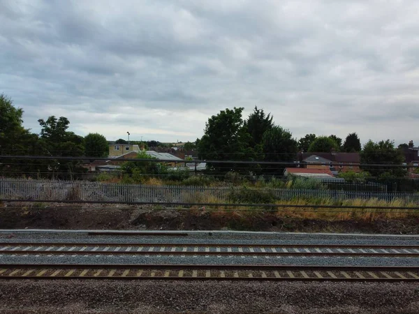 High Angle Aerial View Train Tracks Leagrave Luton Railway Station — Foto de Stock