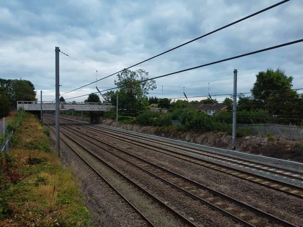 High Angle Aerial View Train Tracks Leagrave Luton Railway Station — Foto Stock