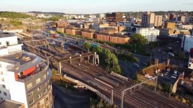 Gorgeous Aerial View of Luton City of England UK at Sunset Time, Colourful Clouds high angle footage taken by drone