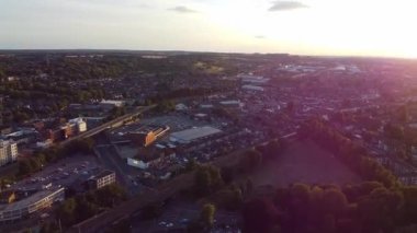 Beautiful Night Aerial View of British City, High Angle Drone's Footage of Luton Town of England UK