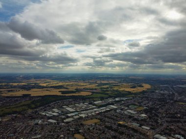 Aerial footage by drone high angle view of London Luton City of England with Buildings and British Residential Houses