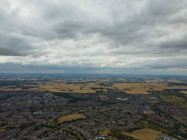 Aerial footage by drone high angle view of London Luton City of England with Buildings and British Residential Houses
