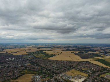 Aerial footage by drone high angle view of London Luton City of England with Buildings and British Residential Houses