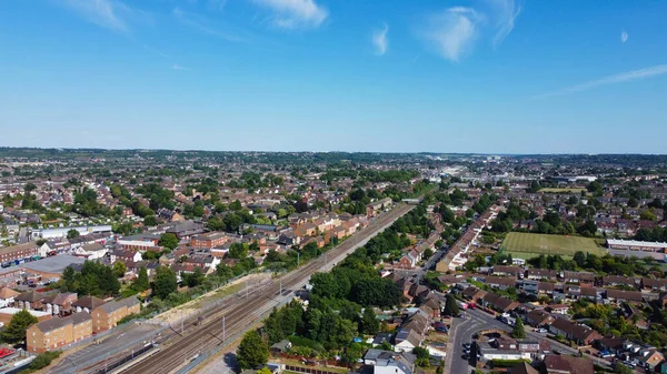 Wysokie Ujęcia Central Luton City Budynków Mieszkalnych Domów Anglii Widok — Zdjęcie stockowe