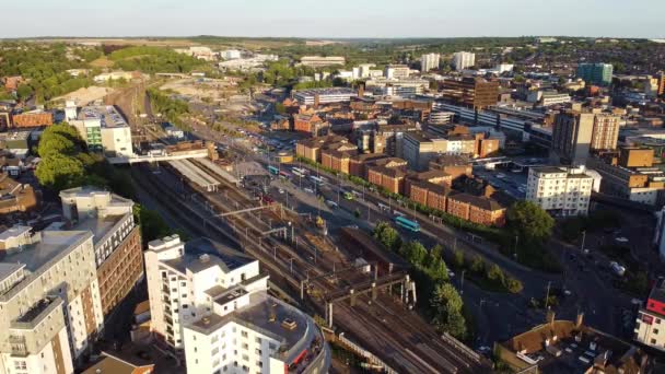 High Angle Aerial View Train Tracks Leagrave Luton Railway Station — Stock Video