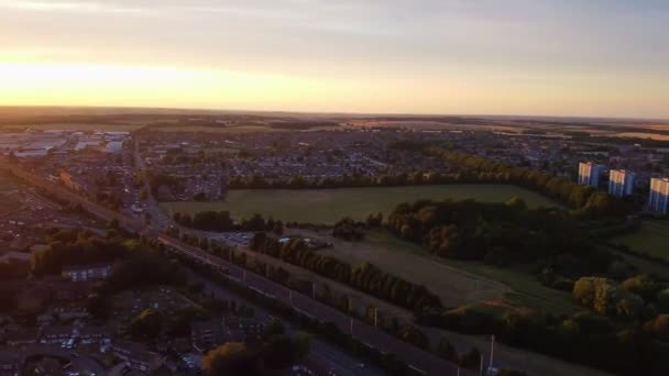 High Angle Aerial Footage View Train Railway Tracks Sunset Time — Vídeo de stock