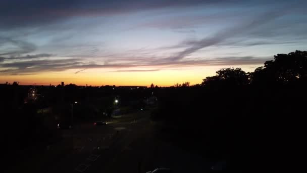 Aerial Footage Town Dark Sun Rise Scene Early Morning Aerial — Vídeo de stock