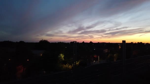 Aerial Footage Town Dark Sun Rise Scene Early Morning Aerial — Vídeos de Stock