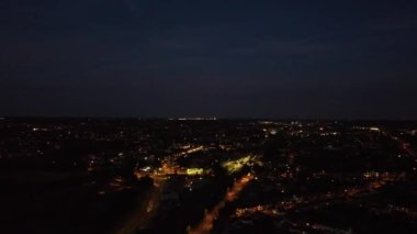 Aerial Footage of Town at Dark Sun Rise Scene. Early Morning Aerial footage of Luton Town of England