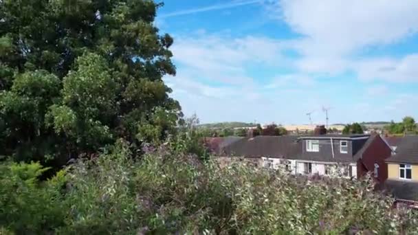 High Angle Aerial View House Garden Trees Strong Wind Clouds — Vídeo de stock