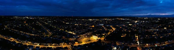 Beautiful Night Aerial View Illuminated Roads Houses Luton City England — Fotografia de Stock