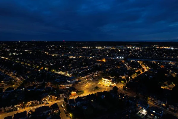 Beautiful Night Aerial View Illuminated Roads Houses Luton City England — 스톡 사진