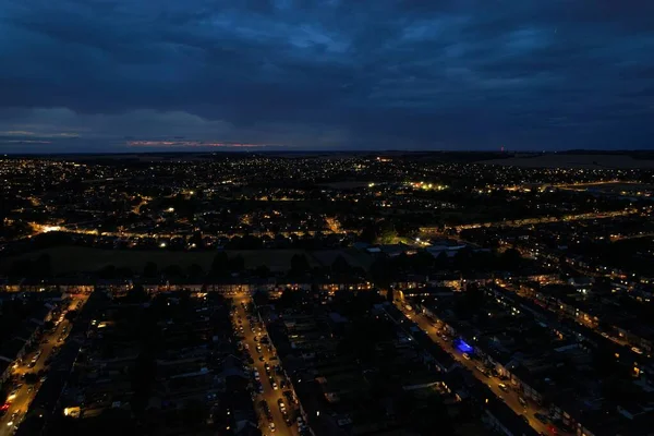 Beautiful Night Aerial View Illuminated Roads Houses Luton City England — 图库照片