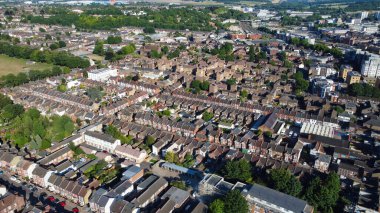 High angle aerial view of Luton City of England Great Britain at Sunset, Drone's Footage
