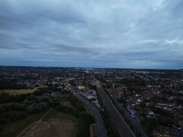 High Angle Aerial Footage Luton City England Sunset Night — Foto Stock