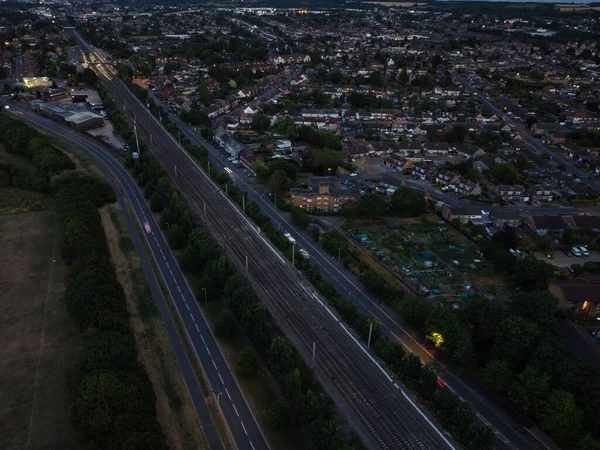 High Angle Aerial Footage Luton City England Sunset Night — 스톡 사진