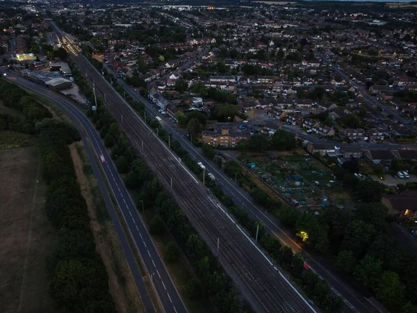 High Angle Aerial Footage Luton City England Sunset Night — 图库照片