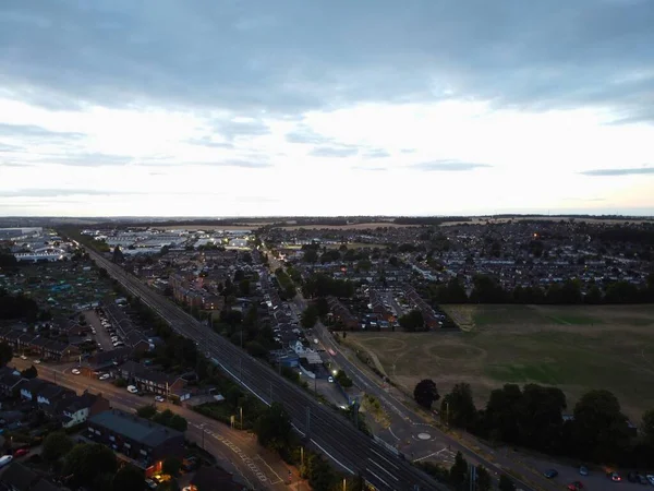 Nagy Látószögű Légi Felvétel Luton City England Sunset Night — Stock Fotó