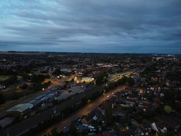 High Angle Aerial Footage Luton City England Sunset Night — Zdjęcie stockowe