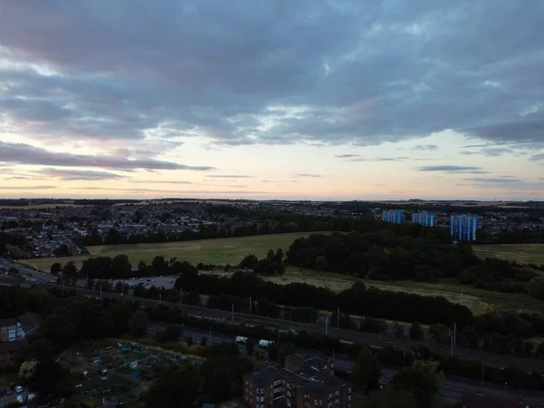 High Angle Aerial Footage Luton City England Sunset Night — Foto Stock