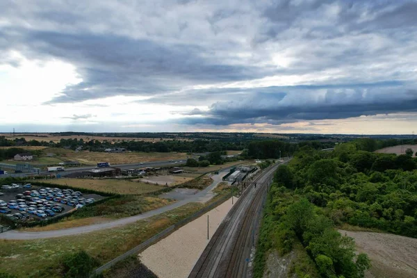 High Angle Drone Camera High Angle View Railway Tracks Motorways — Stock Fotó