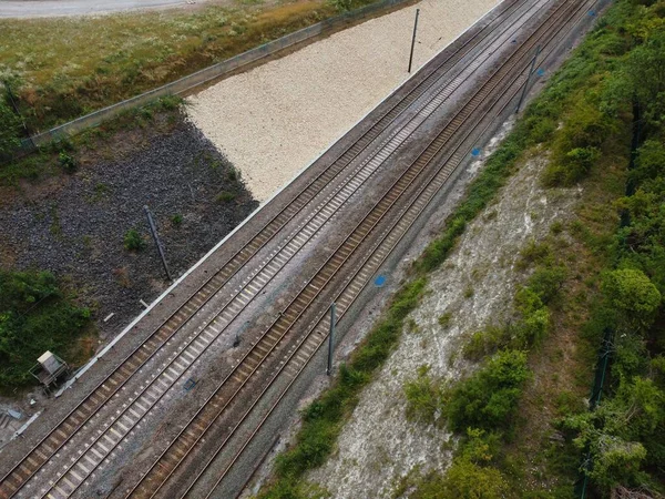 High Angle Drone Camera High Angle View Railway Tracks Motorways — Foto Stock