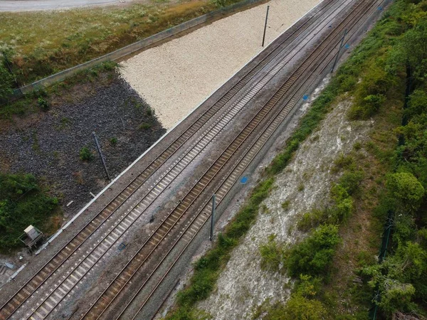 High Angle Drone Camera High Angle View Railway Tracks Motorways — Stockfoto