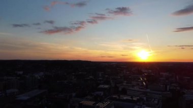 Gorgeous Aerial View of Luton City of England UK at Sunset Time, Colourful Clouds high angle footage taken by drone