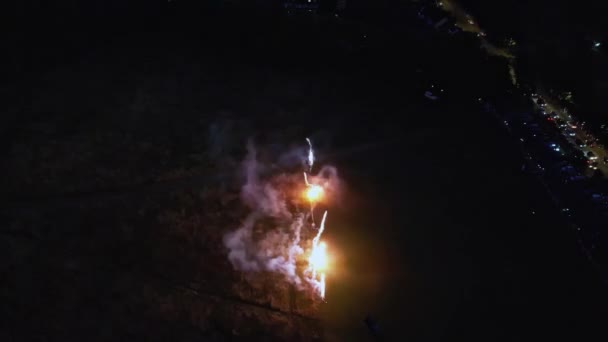 Beautiful Night Colourful Live Fireworks Aerial Footage High Angle View — Video Stock