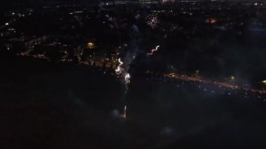 Beautiful Night and Colourful Live Fireworks, Aerial footage high angle view , Drone's Aerial footage at Luton England UK
