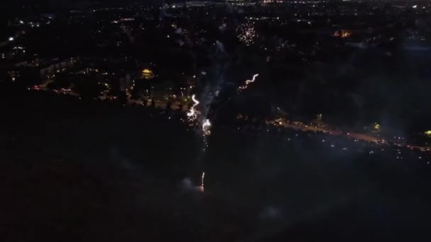 Beautiful Night Colourful Live Fireworks Aerial Footage High Angle View — Vídeos de Stock