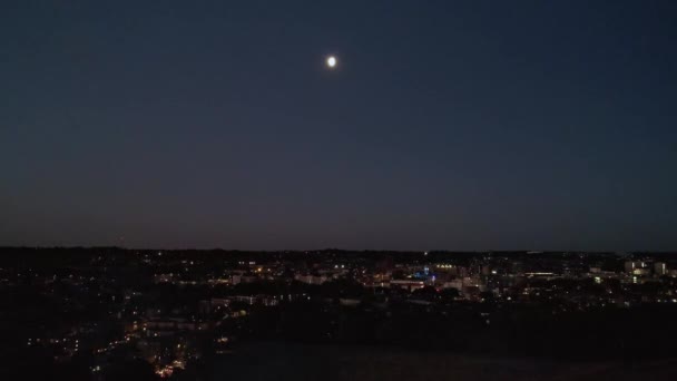 Beautiful Aerial High Angle Drone Footage British Town Night — Vídeos de Stock
