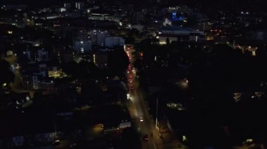 Beautiful Aerial High Angle Drone's Footage of British Town at Night