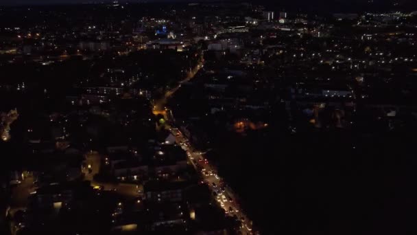 Beautiful Aerial High Angle Drone Footage British Town Night — стоковое видео