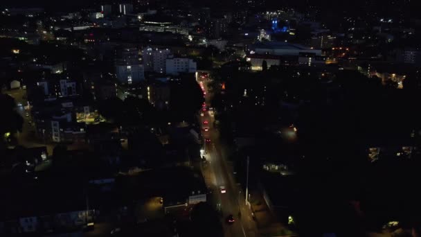 Prachtige Luchtfoto Hoge Hoek Drone Beelden Van Britse Stad Nachts — Stockvideo