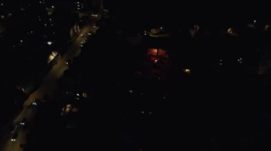 Beautiful Aerial High Angle Drone's Footage of British Town at Night