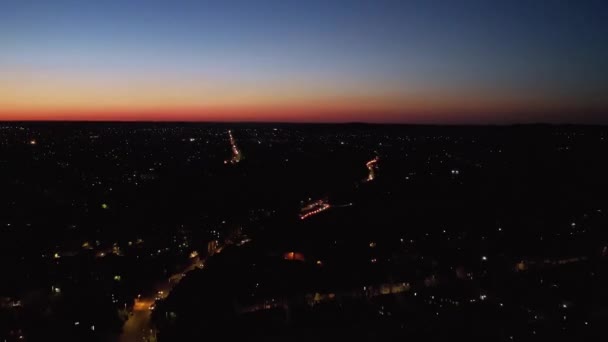 Beautiful Aerial High Angle Drone Footage British Town Night — Stockvideo