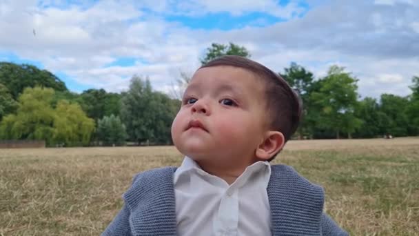 Months Old Cute Baby Enjoying Posing Camera Park Luton England — Stockvideo