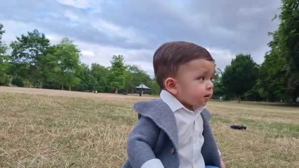 Aylık Şirin Bebek Ngiltere Nin Luton Park Indaki Kameraya Poz — Stok video